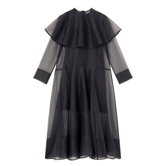 GANNI Sheer Cape Overlay Dress Women BLACK Dresses - Picture 2 of 2
